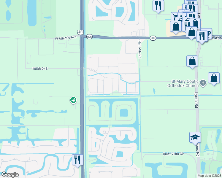 map of restaurants, bars, coffee shops, grocery stores, and more near 15387 Sandy Beach Terrace in Delray Beach