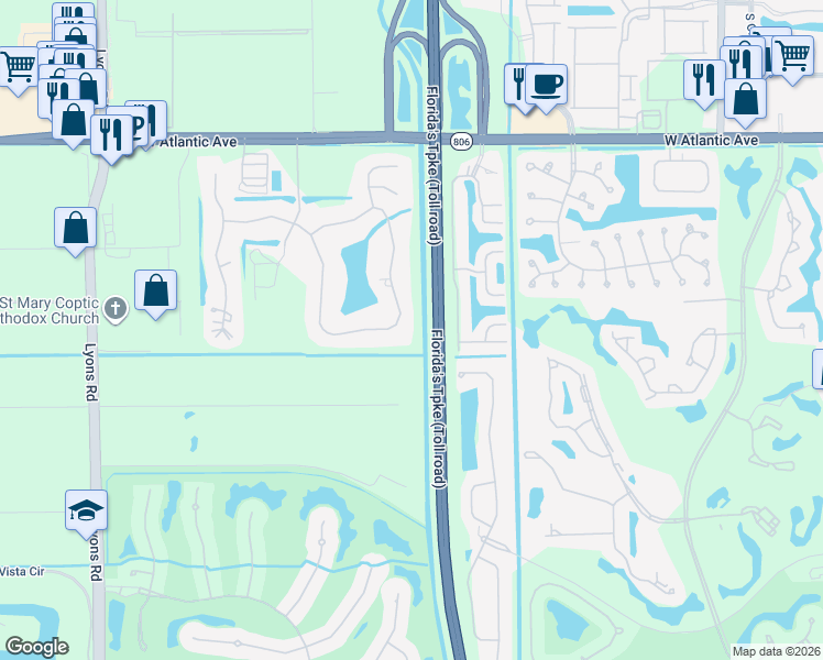 map of restaurants, bars, coffee shops, grocery stores, and more near 8442 Sawpine Road in Delray Beach