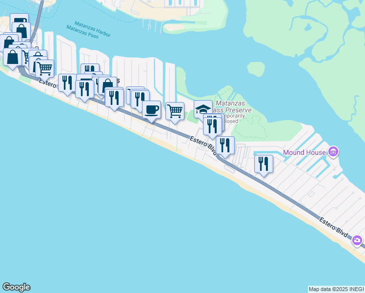 map of restaurants, bars, coffee shops, grocery stores, and more near 2672 Estero Boulevard in Fort Myers Beach