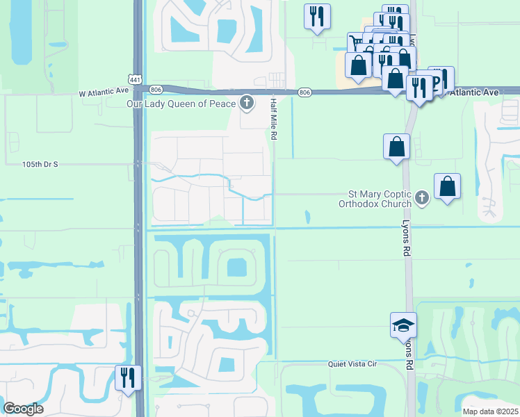 map of restaurants, bars, coffee shops, grocery stores, and more near 9621 Sterling Shores Street in Delray Beach