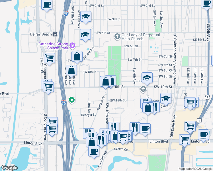 map of restaurants, bars, coffee shops, grocery stores, and more near 929 Southwest 10th Avenue in Delray Beach