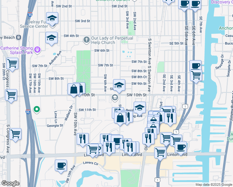 map of restaurants, bars, coffee shops, grocery stores, and more near 400 Southwest 10th Street in Delray Beach