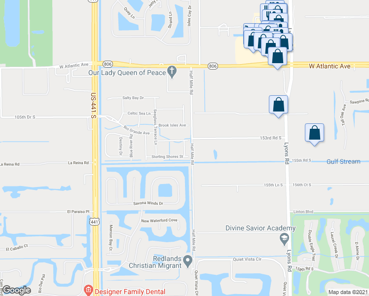 map of restaurants, bars, coffee shops, grocery stores, and more near 15376 Green River Court in Delray Beach