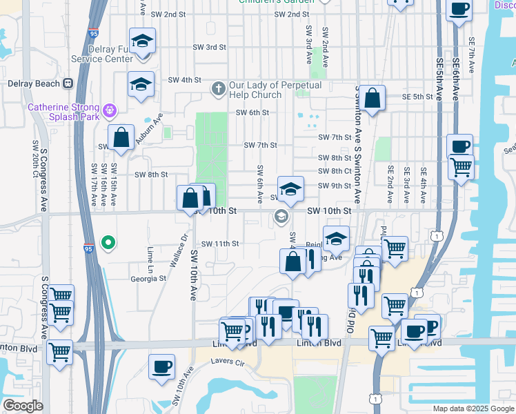 map of restaurants, bars, coffee shops, grocery stores, and more near 911 Southwest 6th Avenue in Delray Beach