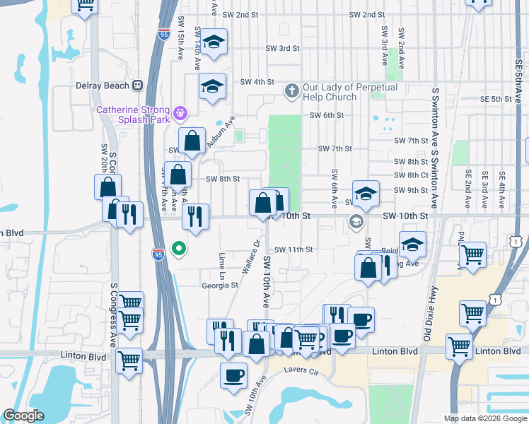 map of restaurants, bars, coffee shops, grocery stores, and more near 929 Southwest 10th Avenue in Delray Beach