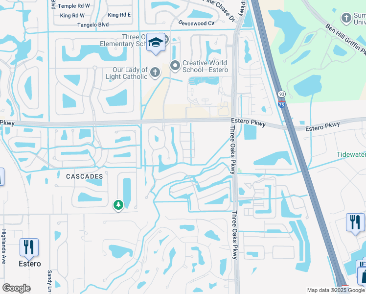 map of restaurants, bars, coffee shops, grocery stores, and more near 20024 Heatherstone Way in Estero