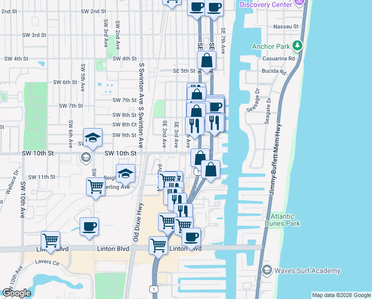 map of restaurants, bars, coffee shops, grocery stores, and more near 932 Southeast 4th Avenue in Delray Beach