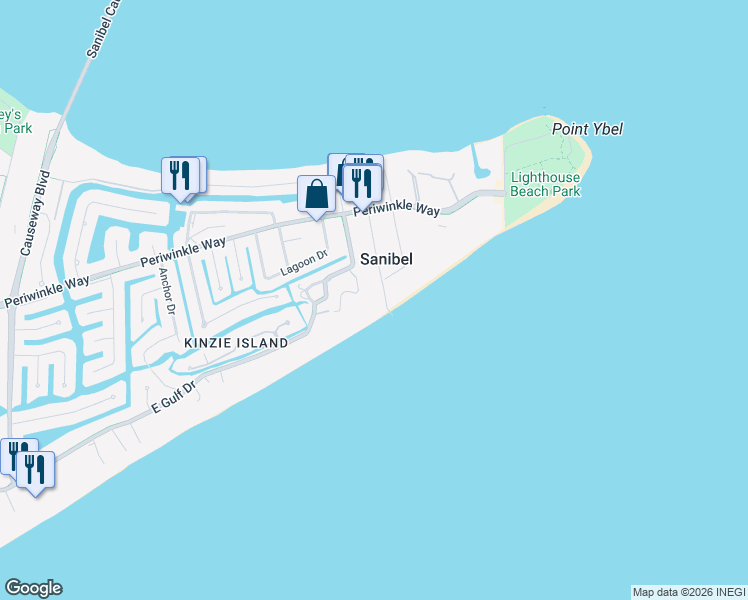 map of restaurants, bars, coffee shops, grocery stores, and more near 395 Bella Vista Way East in Sanibel