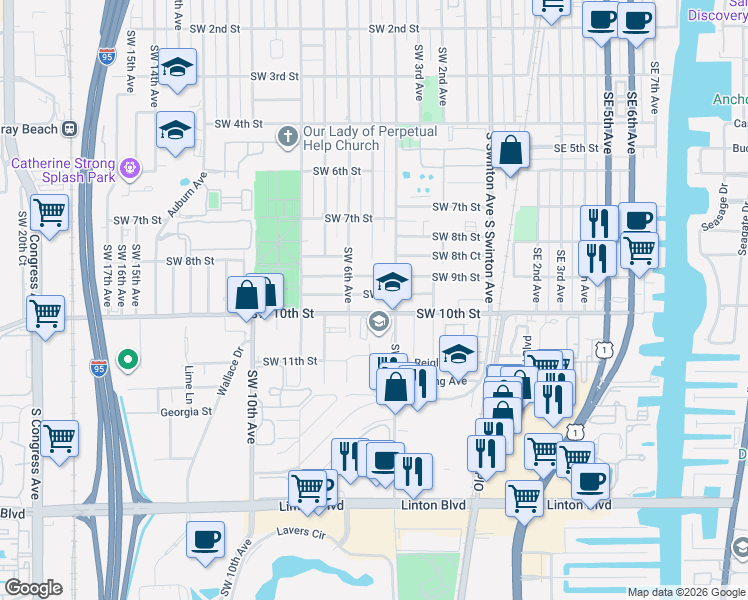 map of restaurants, bars, coffee shops, grocery stores, and more near 413 Southwest 9th Court in Delray Beach