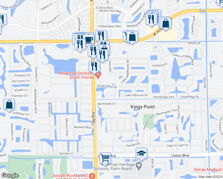 map of restaurants, bars, coffee shops, grocery stores, and more near 15409 Lake Gardenia Place in Delray Beach