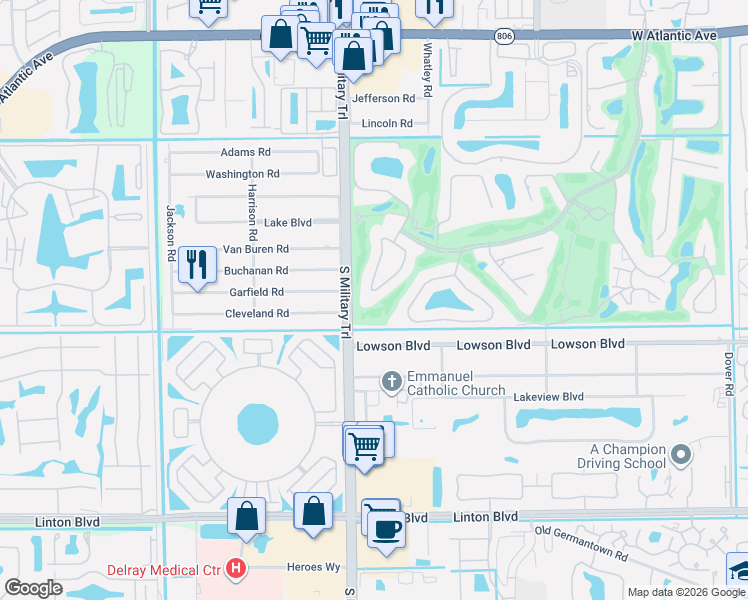 map of restaurants, bars, coffee shops, grocery stores, and more near 925 Foxpointe Circle in Delray Beach