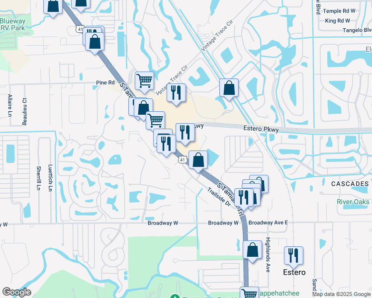 map of restaurants, bars, coffee shops, grocery stores, and more near 20041 South Tamiami Trail in Estero