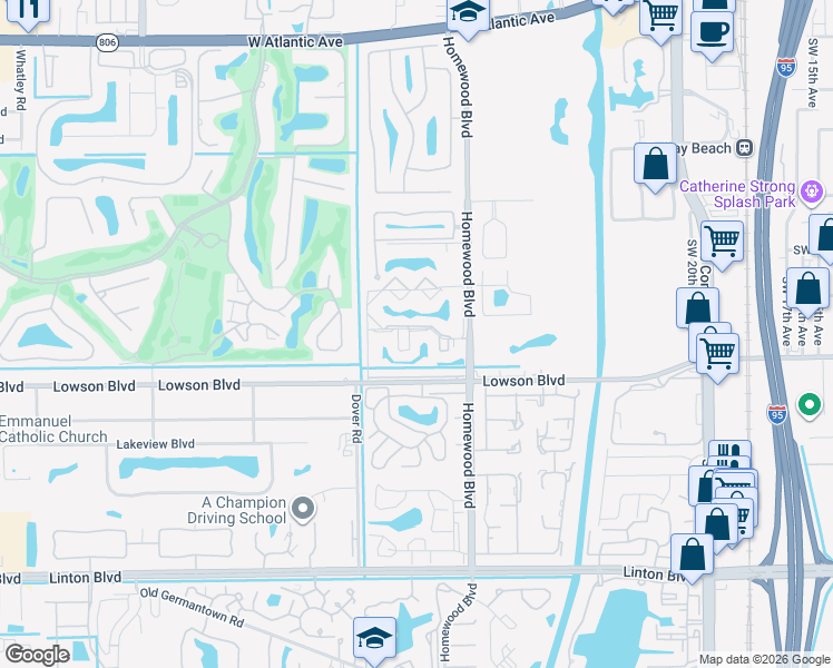 map of restaurants, bars, coffee shops, grocery stores, and more near 2600 Fiore Way in Delray Beach