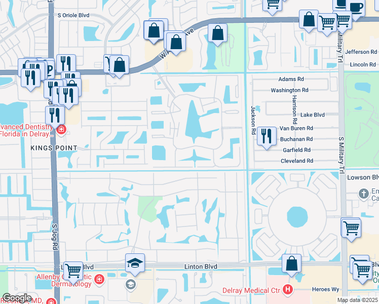 map of restaurants, bars, coffee shops, grocery stores, and more near 15216 Lakes of Delray Boulevard in Delray Beach