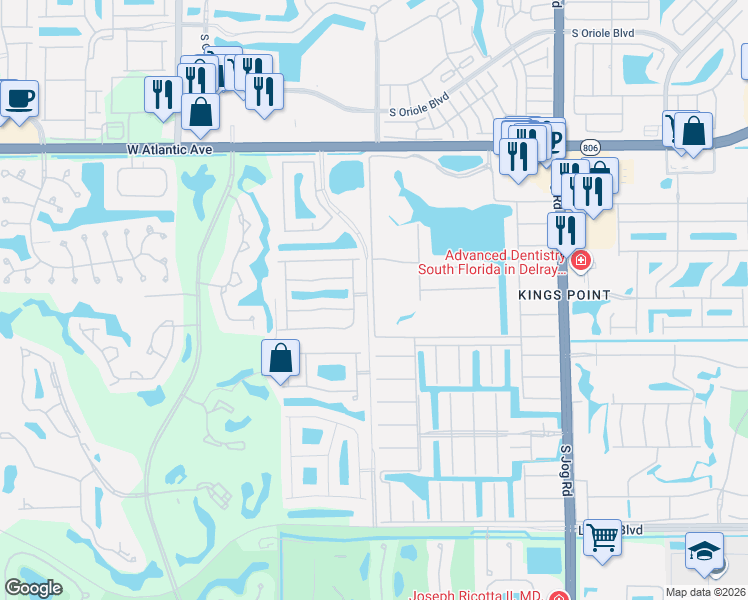 map of restaurants, bars, coffee shops, grocery stores, and more near 15250 Fiorenza Circle in Delray Beach