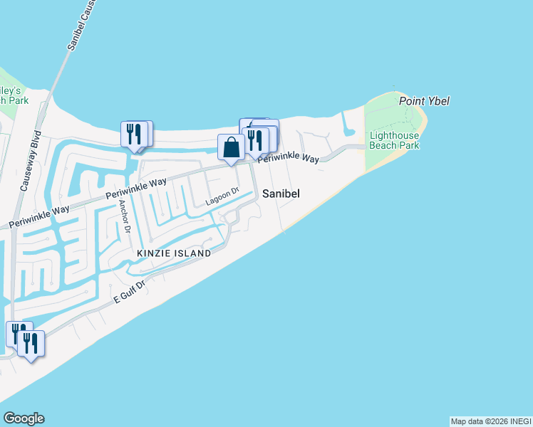 map of restaurants, bars, coffee shops, grocery stores, and more near 395 Bella Vista Way East in Sanibel