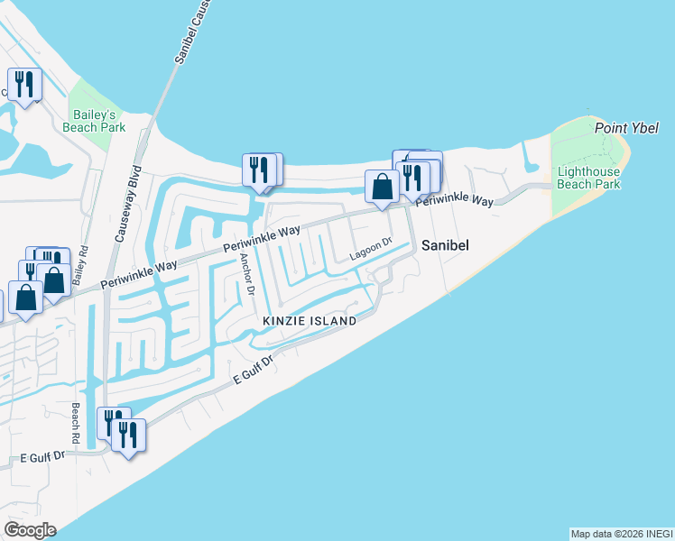 map of restaurants, bars, coffee shops, grocery stores, and more near 1101 Schooner Place in Sanibel