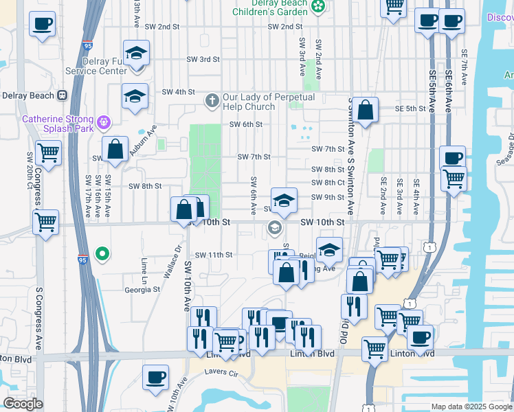 map of restaurants, bars, coffee shops, grocery stores, and more near 911 Southwest 6th Avenue in Delray Beach