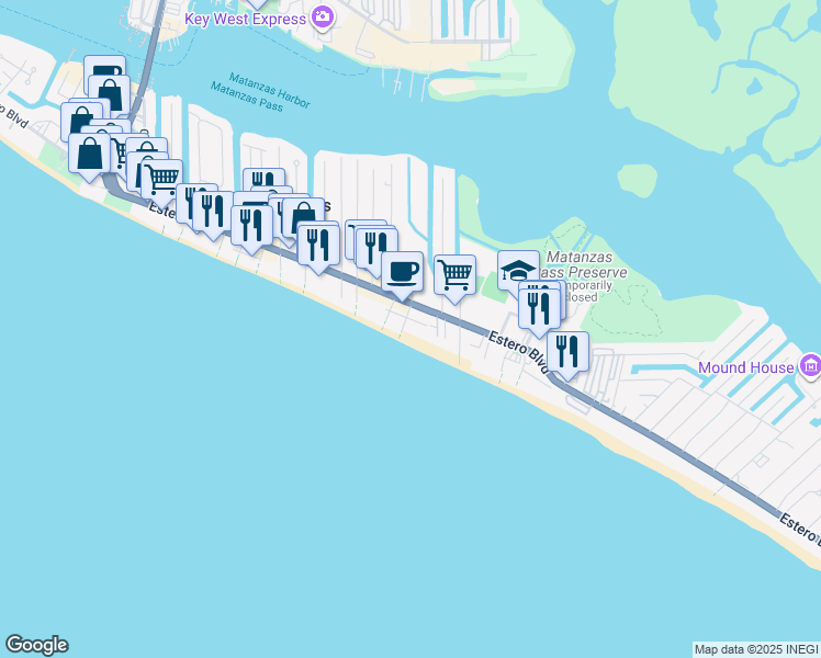 map of restaurants, bars, coffee shops, grocery stores, and more near 2522 Cottage Avenue in Fort Myers Beach