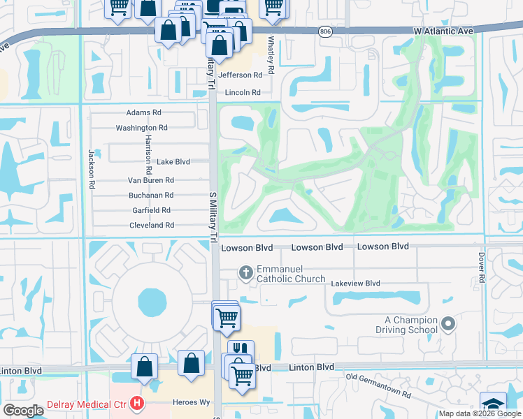 map of restaurants, bars, coffee shops, grocery stores, and more near 5010 Pineview Circle in Delray Beach