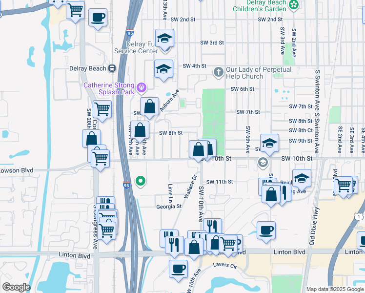 map of restaurants, bars, coffee shops, grocery stores, and more near 913 Southwest 11th Terrace in Delray Beach