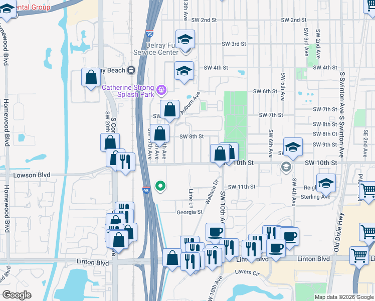 map of restaurants, bars, coffee shops, grocery stores, and more near 905 Southwest 14th Avenue in Delray Beach