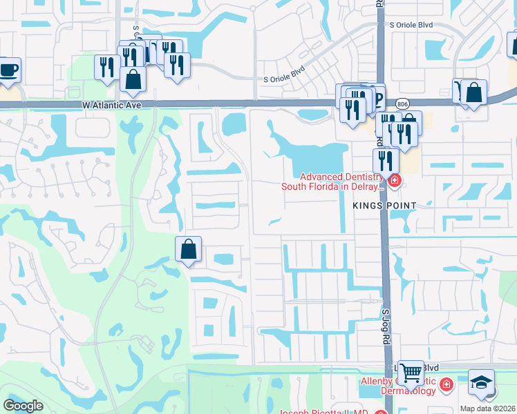 map of restaurants, bars, coffee shops, grocery stores, and more near 323 Tuscany Lane in Delray Beach