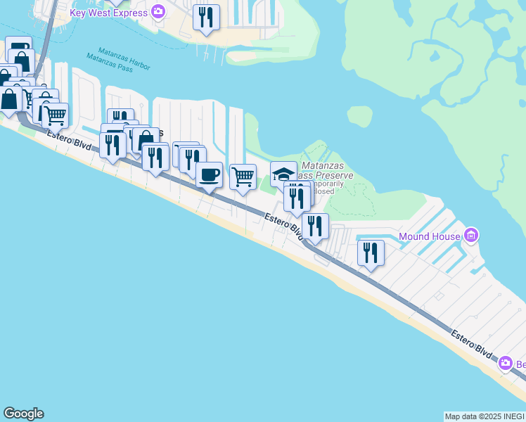 map of restaurants, bars, coffee shops, grocery stores, and more near 2651 Estero Boulevard in Fort Myers Beach