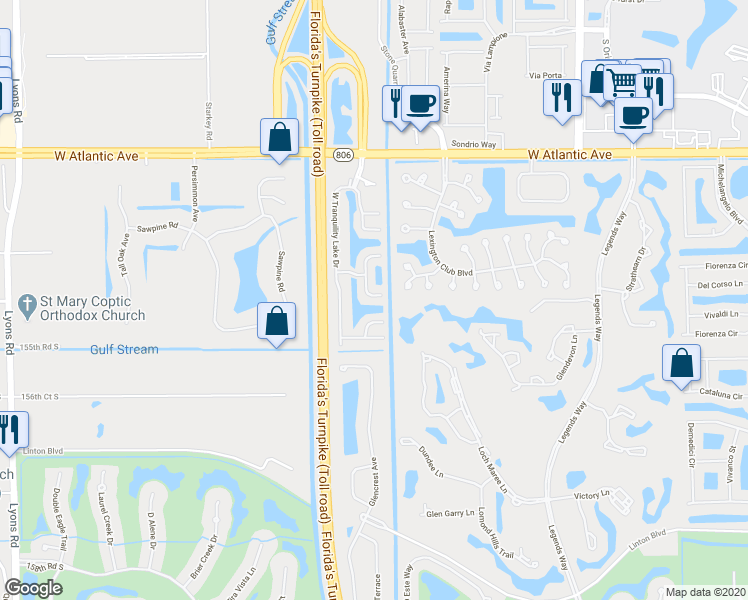 map of restaurants, bars, coffee shops, grocery stores, and more near 15395 Summer Lake Drive in Delray Beach