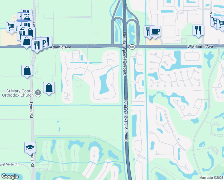 map of restaurants, bars, coffee shops, grocery stores, and more near 8387 Sawpine Road in Delray Beach