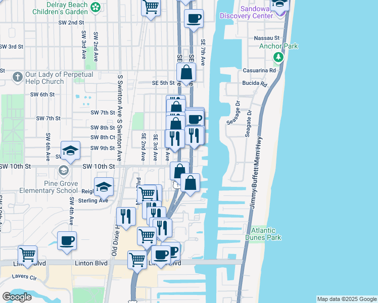 map of restaurants, bars, coffee shops, grocery stores, and more near 900 Florida 5 in Delray Beach