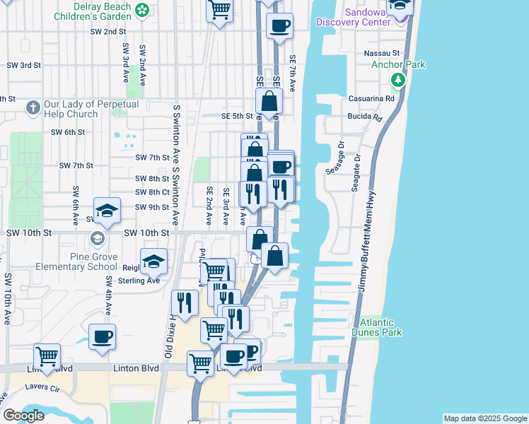 map of restaurants, bars, coffee shops, grocery stores, and more near 900 Florida 5 in Delray Beach