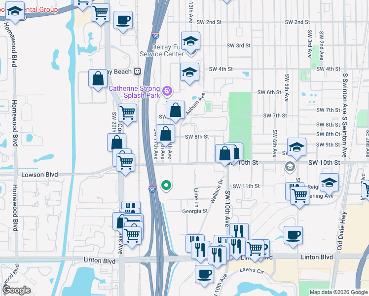map of restaurants, bars, coffee shops, grocery stores, and more near 905 Southwest 14th Avenue in Delray Beach