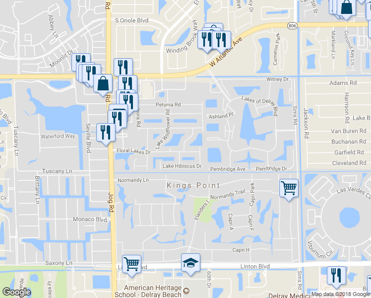 map of restaurants, bars, coffee shops, grocery stores, and more near 6099 Floral Lakes Drive in Delray Beach