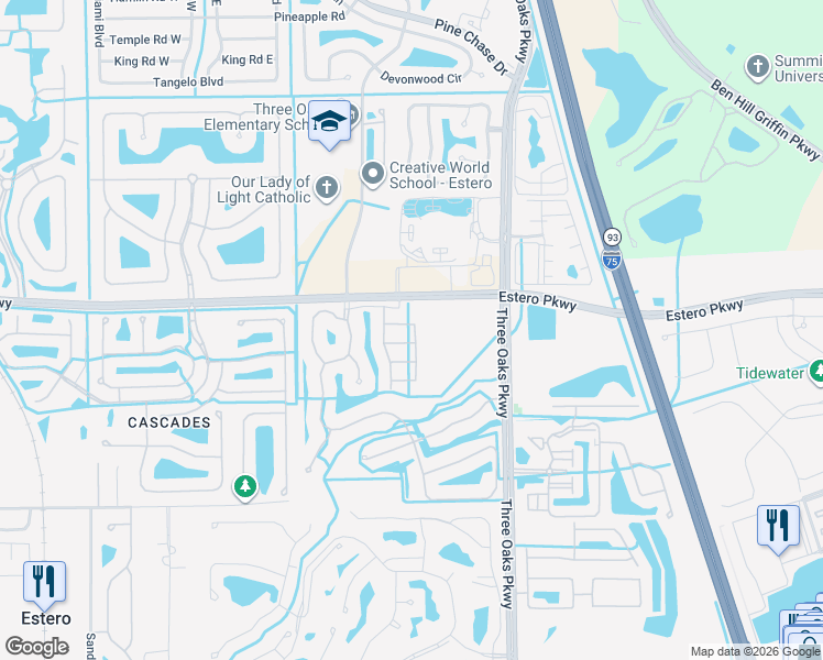 map of restaurants, bars, coffee shops, grocery stores, and more near 9724 Foxhall Way in Estero