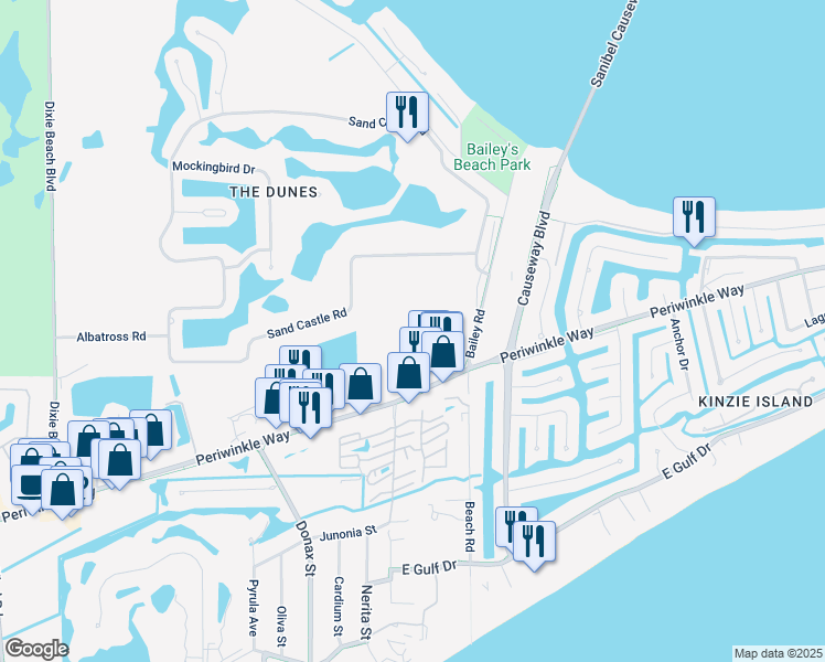map of restaurants, bars, coffee shops, grocery stores, and more near 1090 Periwinkle Way in Sanibel