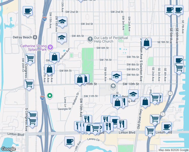 map of restaurants, bars, coffee shops, grocery stores, and more near 709 Southwest 9th Court in Delray Beach