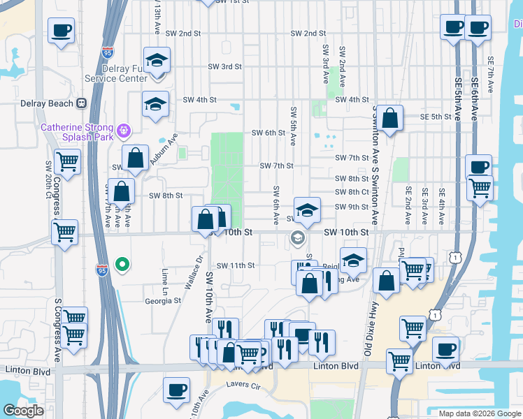map of restaurants, bars, coffee shops, grocery stores, and more near 624 Southwest 9th Street in Delray Beach