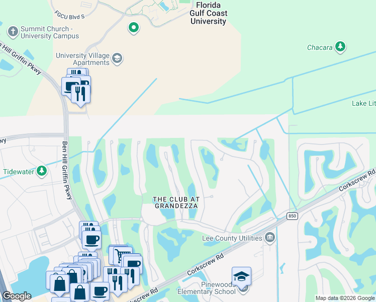 map of restaurants, bars, coffee shops, grocery stores, and more near 20024 Markward Crossing in Estero