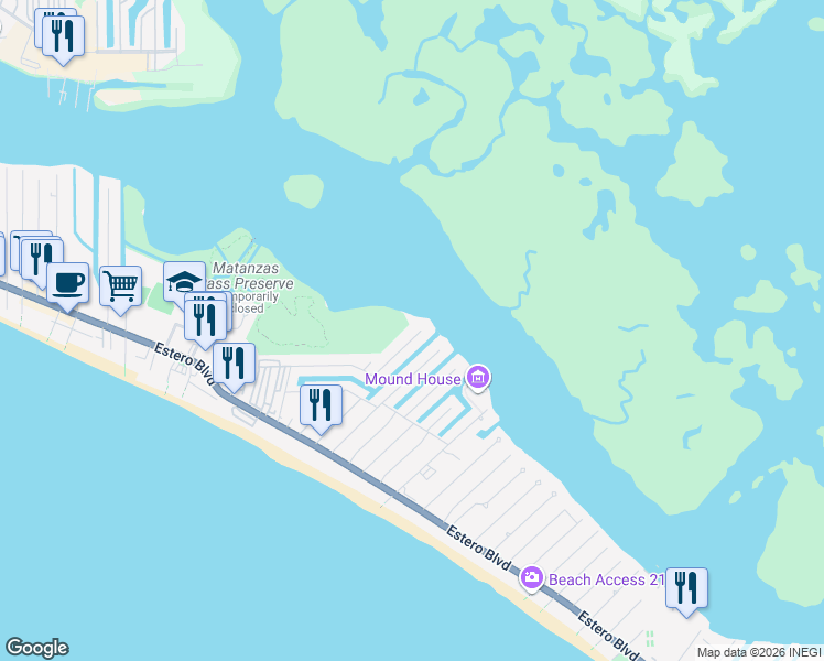 map of restaurants, bars, coffee shops, grocery stores, and more near 450 Donora Boulevard in Fort Myers Beach