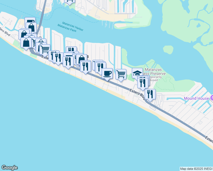 map of restaurants, bars, coffee shops, grocery stores, and more near 2436 Cottage Avenue in Fort Myers Beach