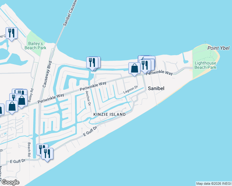 map of restaurants, bars, coffee shops, grocery stores, and more near 1101 Schooner Place in Sanibel