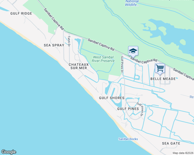 map of restaurants, bars, coffee shops, grocery stores, and more near 4648 Rue Belle Mer in Sanibel