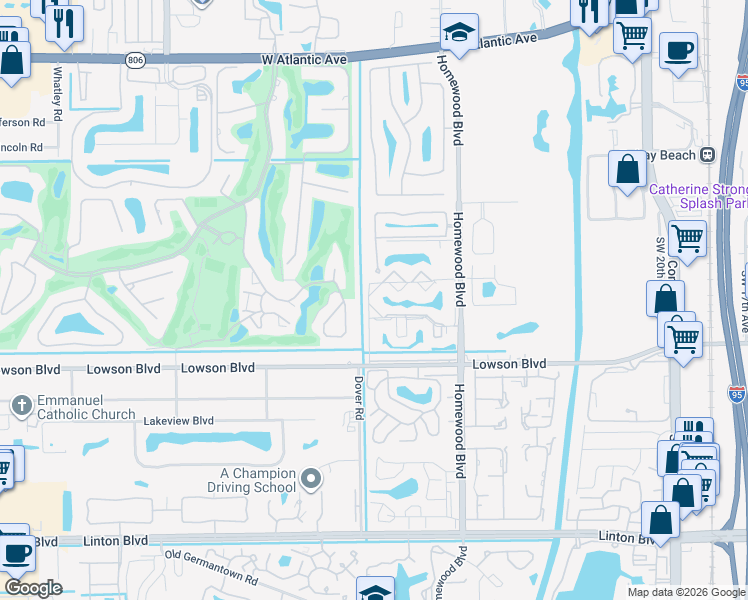 map of restaurants, bars, coffee shops, grocery stores, and more near 933 Greensward Lane in Delray Beach