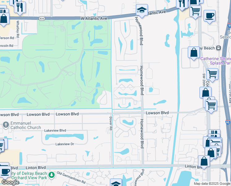 map of restaurants, bars, coffee shops, grocery stores, and more near 933 Greensward Lane in Delray Beach