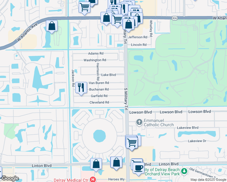 map of restaurants, bars, coffee shops, grocery stores, and more near 5114 Buchanan Road in Delray Beach