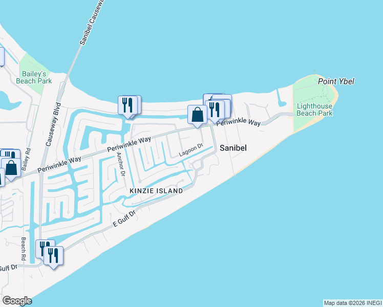 map of restaurants, bars, coffee shops, grocery stores, and more near 440 Glory Circle in Sanibel