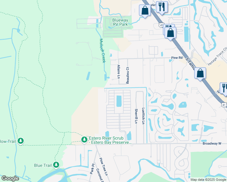 map of restaurants, bars, coffee shops, grocery stores, and more near 4750 Sawmill Drive West in Estero