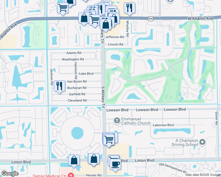 map of restaurants, bars, coffee shops, grocery stores, and more near 902 Foxpointe Circle in Delray Beach