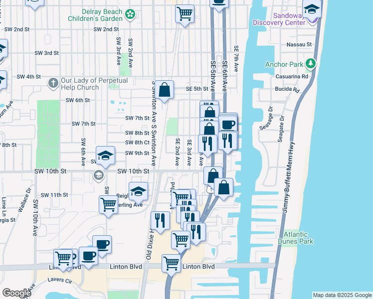 map of restaurants, bars, coffee shops, grocery stores, and more near 830 Southeast 3rd Avenue in Delray Beach